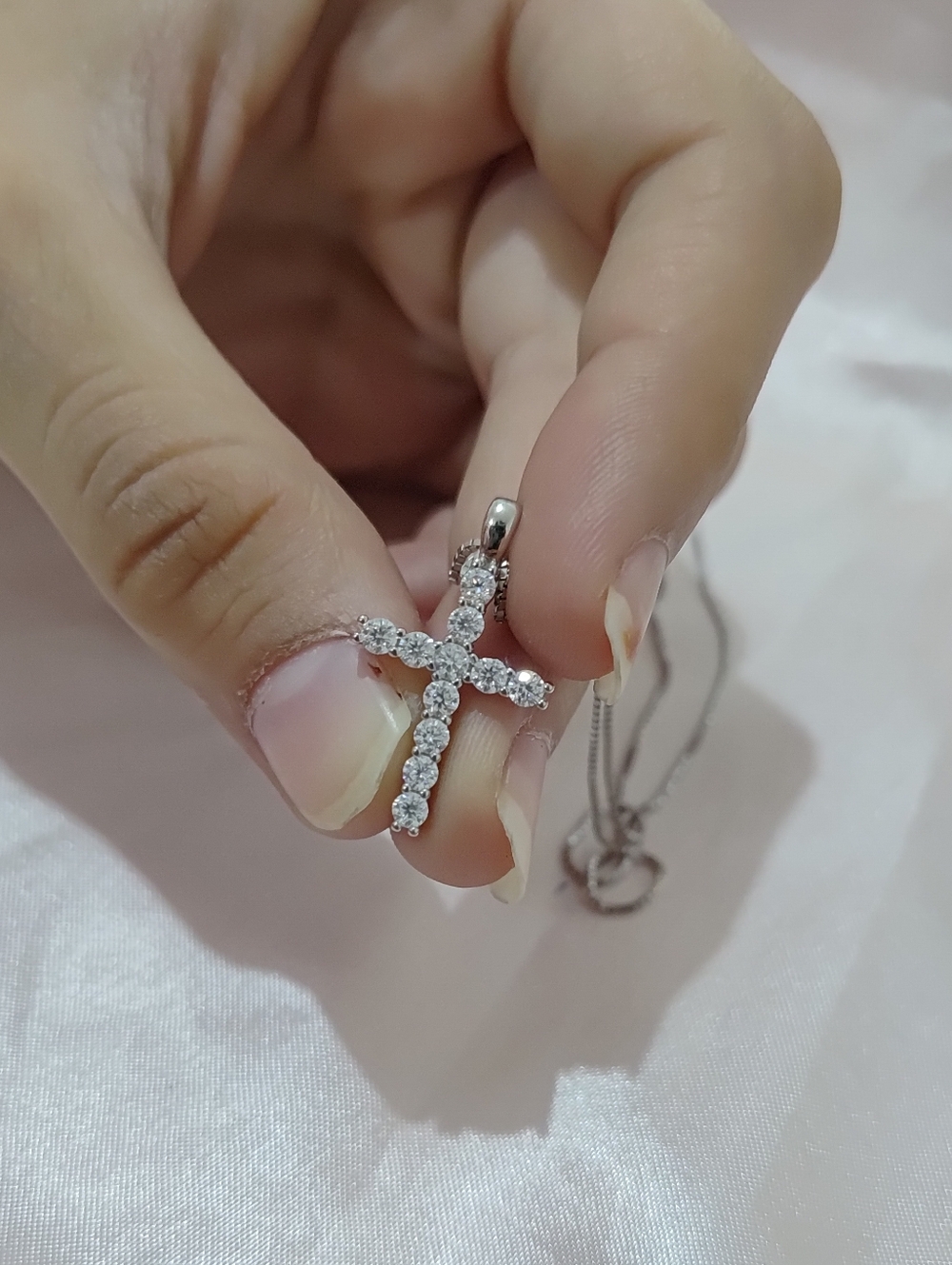 Moissanite Cross Necklace Set 16"–18" Adjustable 925 Sterling Silver MN018